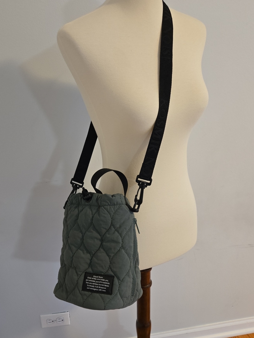 Quilted Olive Green Crossbody Bucket Bag